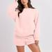 Wyongtao Women s Solid Outfit Sweatsuit 2 Piece Sweatshirt Long Sleeve Pullover and Shorts Lounge Sets Tracksuit Pink M