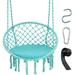 Hammock Chair Macrame Swing - Hanging Chair With Cushion And Hardware Kit 330 LBS Weight Capacity Indoor Swing For Hammock Stand Patio Balcony Living Room Hammock Swing (Turquoise)