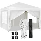 Canopy 10x10 Durable EZ Pop Up Canopy with 4 Removable Sidewalls 4 Weightbags Outdoor Canopy Tent with Carry Bag Patio Outdoor Canopy for Commerce Beach Party White