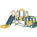 Kids Slide and Swing Set Toddler Slide Set for Age 1-3 Freestanding Swing and Slide Set with Basketball Hoop and Bus Play Structure Yellow