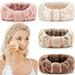 4 Pack Microfiber Headbands Spa Facial Headbands Makeup Headbands Elastic Terry Cloth Head Wrap for Women Girls Washing Face Makeup Shower Yoga Sports (Coffee Khaki Pink and White)