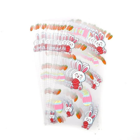50Pcs Easter Candy Bags Rabbit Egg Treat Bag Goodies Clear Cellophane Container Cookie Storage Organizer