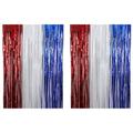 2 Pack Red White Blue Tinsel Foil Fringe Curtain Backdrop Metallic Streamers for Photo Booth Birthday Wedding Bridal Shower Bachelorette Mardi Gras Party Independence Day Decorations - 1m*1m