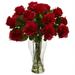 Nearly Natural Blooming Roses with Vase - Red