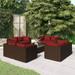 Carevas 9 Piece Patio Set with Cushions Poly Rattan Brown