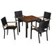 OWSOO 5 Piece Outdoor Dining Set Poly Rattan and Acacia Wood Black
