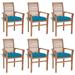 Tomshoo Dining Chairs 6 pcs with Blue Cushions Solid Teak Wood