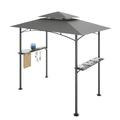 IVV Tangkula 8x5 Ft Grill Gazebo Double Tiered Outdoor BBQ Gazebo with 2 Side Shelves 5 Hooks Bottle Opener Barbecue Grill Gazebo Shelter for Patio Garden Beach Backyard (Gray)