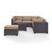 HomeStock Rustic Refinement 5Pc Outdoor Wicker Sectional Set White/Brown - Corner Chair Coffee Table Ottoman & 2 Loveseats
