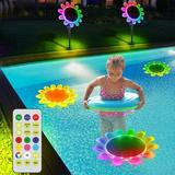 LWITHSZG Floating Pool Lights Solar Flower Pool Lights with RGB Color Changing IP68 Waterproof Solar Pool Lights Float Outdoor LED Pool Lights for Pool Pond Garden Spa Party Decorations-2PCS