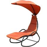 Chaise Lounge Swing Chair Outdoor Hammock With Stand And Canopy Porch Swing W/Soft Cushion Removable Headrest Outdoor Recliner Rocking Chair For Garden Backyard Poolside (Orange)