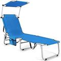 Tanning Chair Foldable Lounge Chair with 360Â°Canopy Sun Shade Side Pocket 5-Position Adjustable Outdoor Chaise Recliner for Patio Pool Yard Lawn (1 Blue)