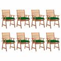 moobody 8 Piece Garden Chairs with Green Cushion Aacia Wood Outdoor Dining Chair for Patio Balcony Backyard Outdoor Furniture 22 x 24.4 x 36.2 Inches (W x D x H)