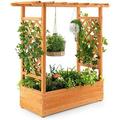 Raised Garden Bed With Trellis Wood Planter Box With Roof & Side Trellis Drain Holes Elevated Raised Bed With Trellis For Climbing Plant And Hanging Indoor Outdoor Patio Balcony