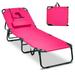 Gymax 5-Position Lounge Chair Adjustable Beach Chaise w/ Face Cavity & Pillows