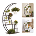 Terry 5 Tier Metal Plant Stand Creative Half Moon Shape Ladder Flower Pot Stand Rack for Home Patio Lawn Garden Balcony Holder Dark Brown 1pcs