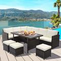 Costway 7 PCS Patio Furniture Set Rattan Sectional Conversation Sofa Coffee Table Porch