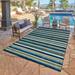 Gertmenian Fosel Muxia Aqua Blue Modern Stripe High-Low Indoor/ Outdoor Area Rug 5 3 x 7 5 x 8