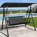 3 Person Porch Swing Heavy Duty Outdoor Patio Swing Chair With Adjustable Canopy Weather Resistant Steel Frame For Garden Lawn Balcony Black