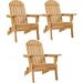 Folding Adirondack Chair Set Of 3 Outdoor 300LBS Solid Wood Garden Chair Weather Resistant Lounge Chairs For Garden/Yard/Patio/Lawn Natural Wood