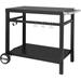 DSstyles Bar Cart Outdoor Grill Cart Pizza Oven Stand BBQ Prep Table with Wheels & Hooks Side Handle Double-Shelf Grilling Cart Tabletop Griddle Cooking Station for Bar Patio Kitchen (Black)