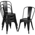 18 Inch Classic Iron Metal Dining Chair Indoor-Outdoor Use Chic Dining Bistro Cafe Side Barstool Bar Chair Coffee Chair Set Of 4 Black