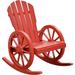 Wooden Rocking Chair Adirondack Rocker Chair W/Slatted Design And Oversize Back Outdoor Rocking Chairs With Wagon Wheel Armrest For Porch Poolside And Garden Red