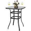 Nuu Garden Patio Bar Table 32 Inch Outdoor Bar Height Bistro Table With Tempered Glass Table Top And Powder-Coated Iron Frame For Patio Backyard Cafes Black With Speckles