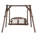 Farmhouse Style Hardwood Patio Garden Outdoor Porch Swing with Stand Dark Brown