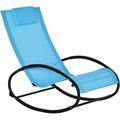 Outdoor Rocking Chair Patio Pool Lounger With Pillow Rocker With Breathable Mesh Fabric Curved Armrests For Backyard Deck And Poolside Blue