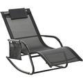 Outdoor Rocking Chair Chaise Lounge Pool Chair For Sun Tanning Sunbathing A Rocker With Side Pocket Armrests & Pillow For Patio Lawn Beach Black