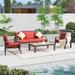 Domi Patio Conversation Sets Aluminum 4 Pieces Modern Outdoor Patio Furniture Metal Sectional Sofa with 6.8 Inch Cushion and Coffee Table Patio Furniture Sets for Balcony Porch Lawn and More(Red)