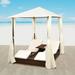 OWSOO Double Sun Lounger with Curtains Poly Rattan Brown