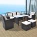 OWSOO 6 Piece Outdoor Dining Set with Cushions Poly Rattan Brown