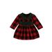 TOPGOD Children Christmas Plaid Print Dress Long Sleeve O-neck High Waist Princess Dress with Bow-knot