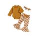 Huakaishijie Infant Baby Boy Girl Halloween Outfit Bodysuit Pumpkin Print Flare Pant Headband Set