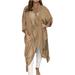 Darzheoy Plus Size Cardigan for Women Solid Color Chiffon Cardigan Long Loose Shirts Breathable Cardigan Casual Lightweight Fall Coat Khaki