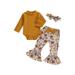 Huakaishijie Infant Baby Boy Girl Halloween Outfit Bodysuit Pumpkin Print Flare Pant Headband Set