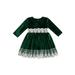 TOPGOD Girls Casual Round Collar Dress Long Sleeve Lace Hem Short Skirt Dark Green/ Red