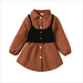 KIMI BEAR Infant Girls Dress 18 Months Infant Girls Fall Winter Dress 24 Months Infant Girls Pure Color Long Sleeve Button-Up Lapel Shirtdress + Vest 2PCS Set Brown