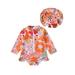 2Pcs Baby Girls Romper Swimwear Long Sleeve Floral/Shell Print Bathing Suit with Hat Outfits Set 0-24Months