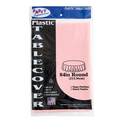 Table Mate 84" Pink Round Plastic Table Cover - 24/Case