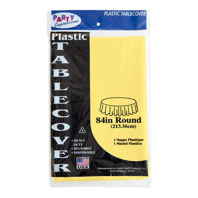Table Mate 84" Yellow Round Plastic Table Cover - 24/Case