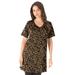Plus Size Women's Short-Sleeve V-Neck Ultimate Tunic by Roaman's in Camel Graphic Blossom (Size M) Long T-Shirt Tee