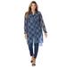 Plus Size Women's Sheer Georgette Mega Tunic by Jessica London in Navy Dot Plaid (Size 18 W) Long Sheer Button Down Shirt