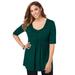 Plus Size Women's Stretch Knit Pleated Tunic by Jessica London in Emerald Green (Size 14/16) Long Shirt