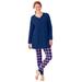 Plus Size Women's Henley Tunic & Jogger PJ Set by Only Necessities in Evening Blue Pink Plaid (Size 30/32) Pajamas