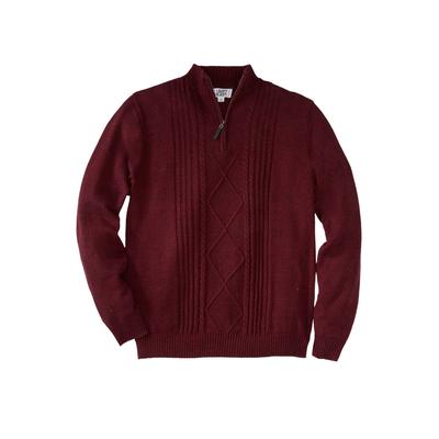 Men's Big & Tall Liberty Blues™ Shoreman's Quarter Zip Cable Knit Sweater by Liberty Blues in Burgundy Marl (Size 4XL)
