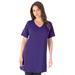 Plus Size Women's Short-Sleeve V-Neck Ultimate Tunic by Roaman's in Midnight Violet (Size M) Long T-Shirt Tee