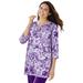 Plus Size Women's 7-Day Three-Quarter Sleeve Notch-Neck Tunic by Woman Within in Radiant Purple Floral Patchwork (Size 18/20)